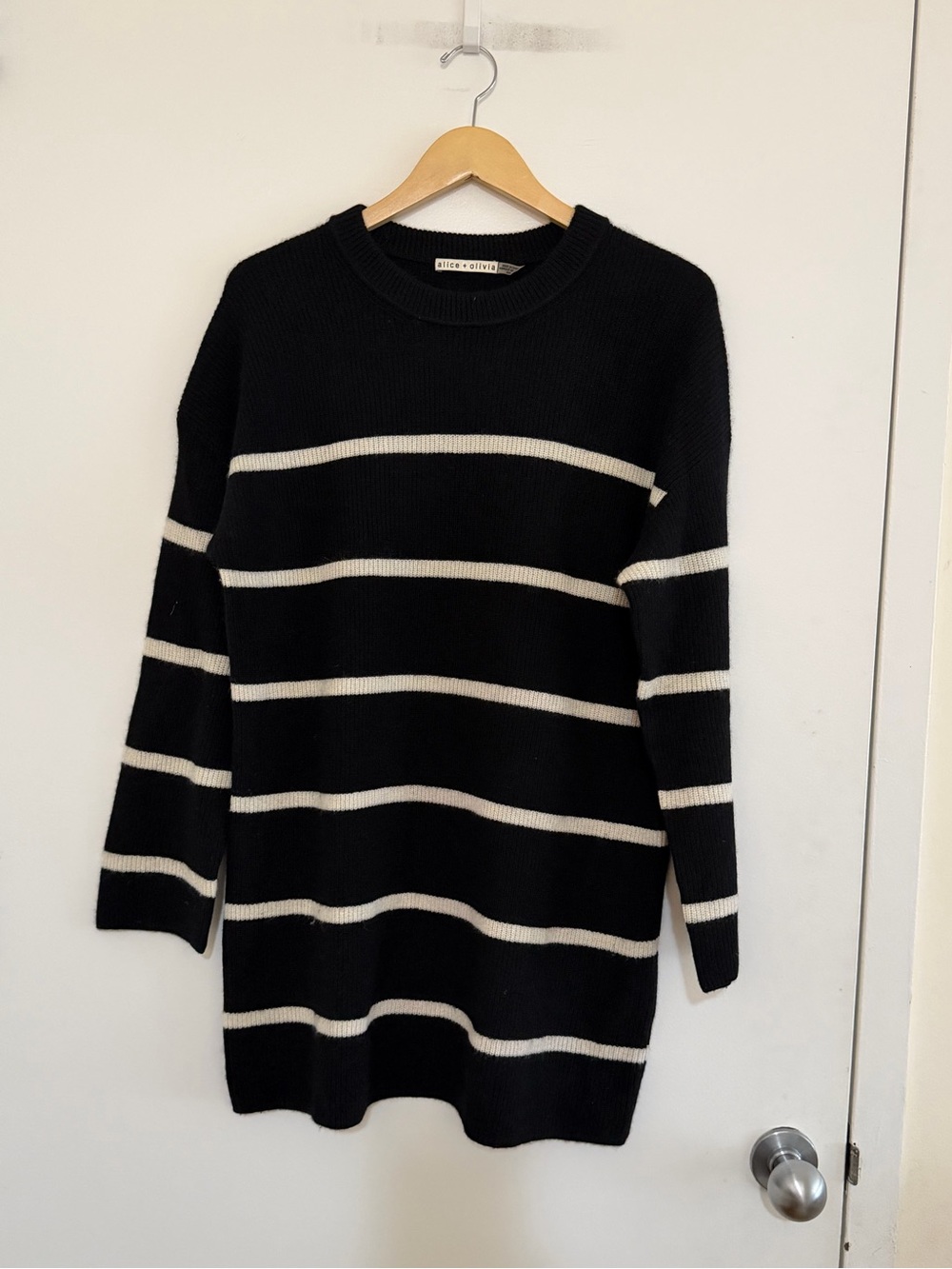 Alice + Olivia Black Long Sweater with White Stripes